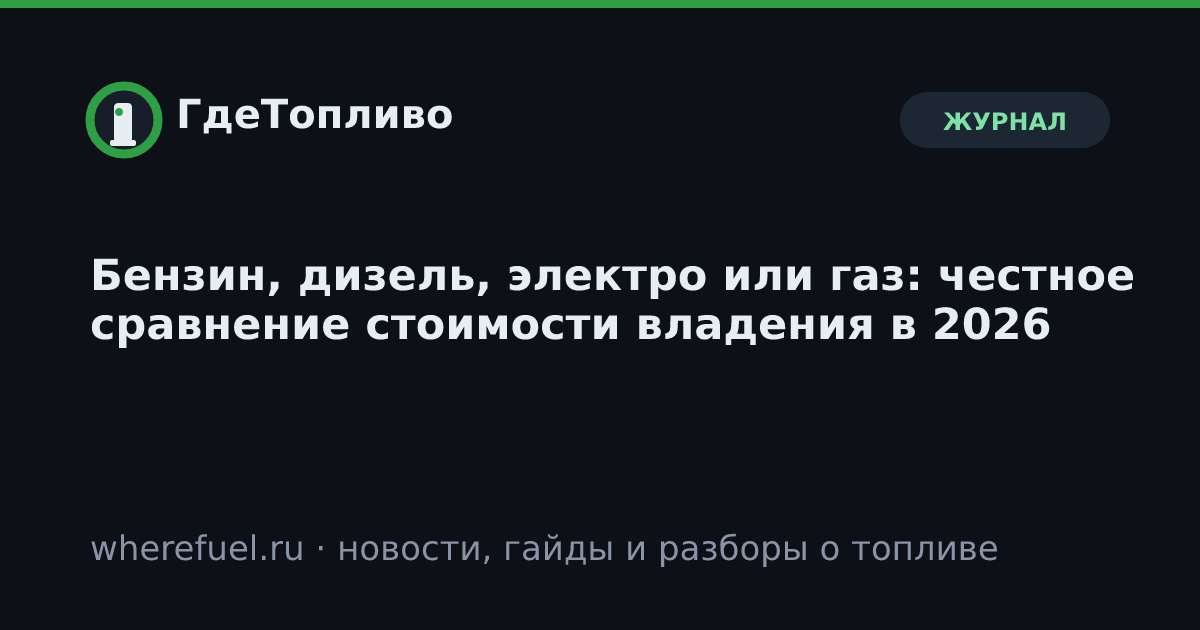 Бензин, дизель, электро или газ: честное сравнение стоимости владения в 2026
