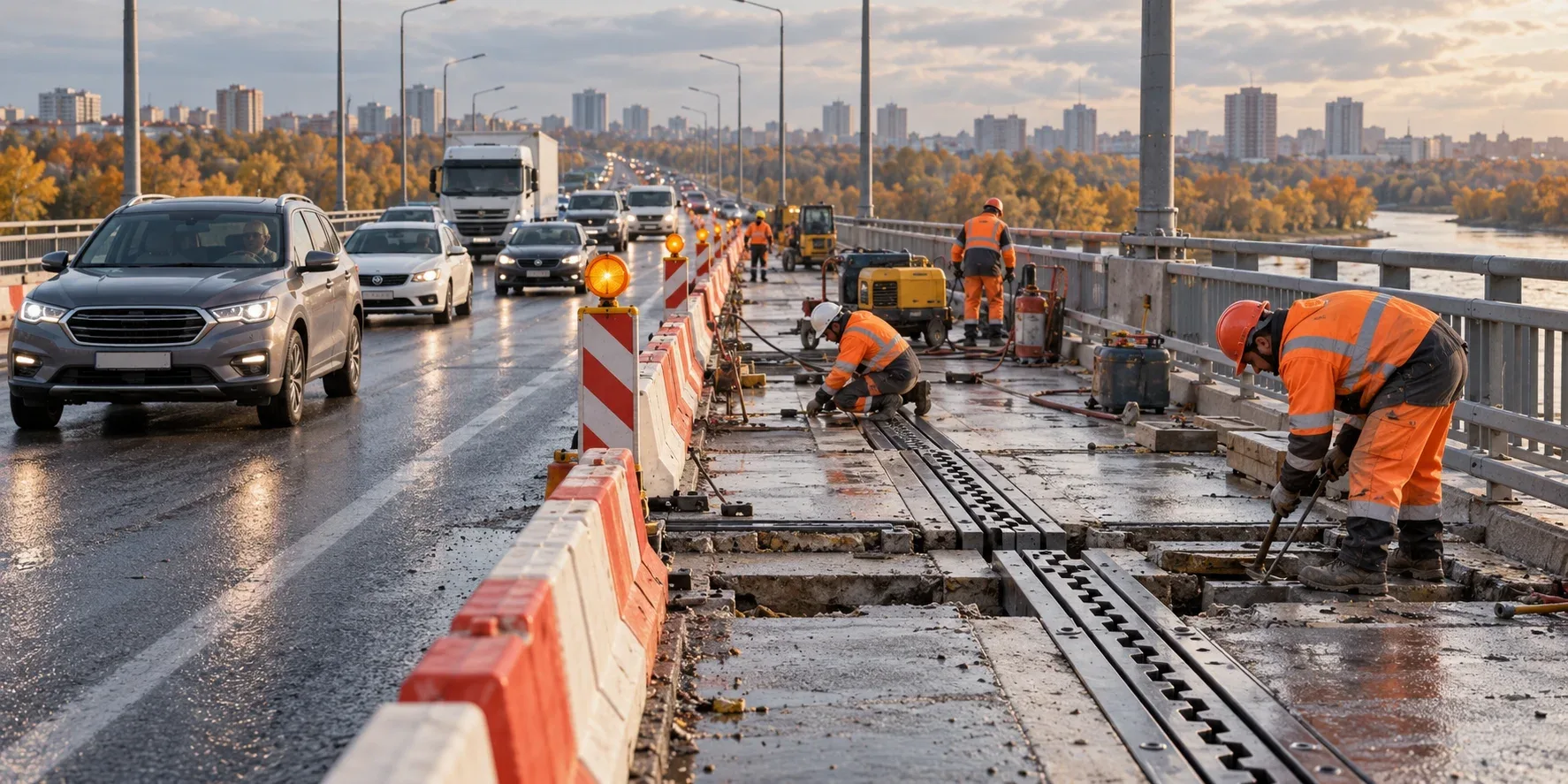На нижегородском метромосту поочерёдно ограничивают полосы для ремонта шва